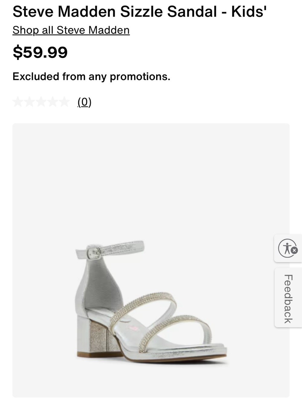 Steve Madden Silver Rhinestone Strappy Block Heel Sandal